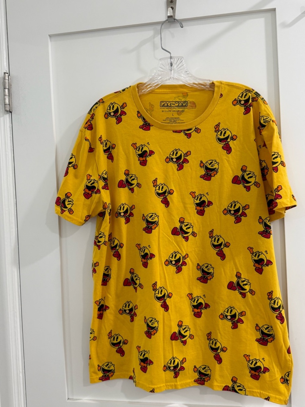 Pac-Man yellow all over print short sleeve cotton blend graphic tee